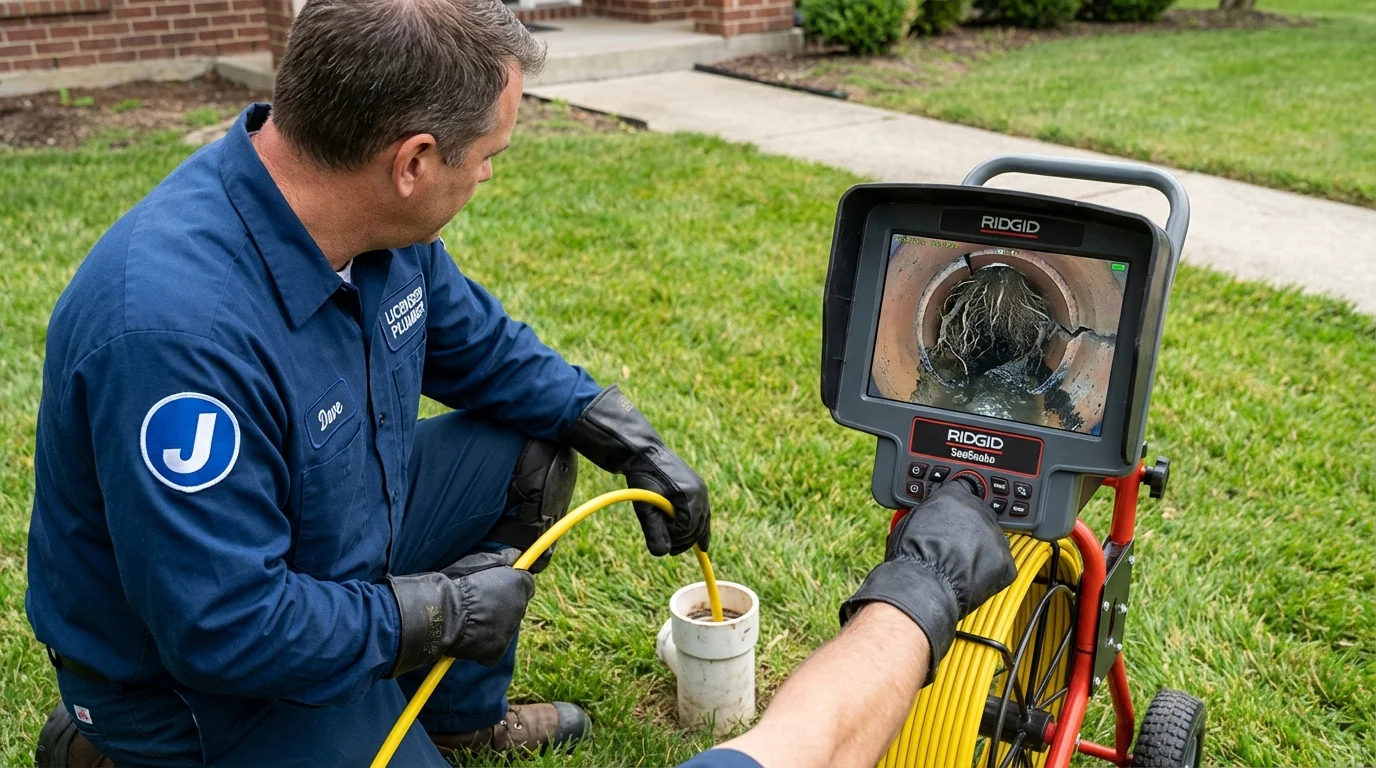 Sewer camera inspection being performed by Johns Plumbing LLC in Russell