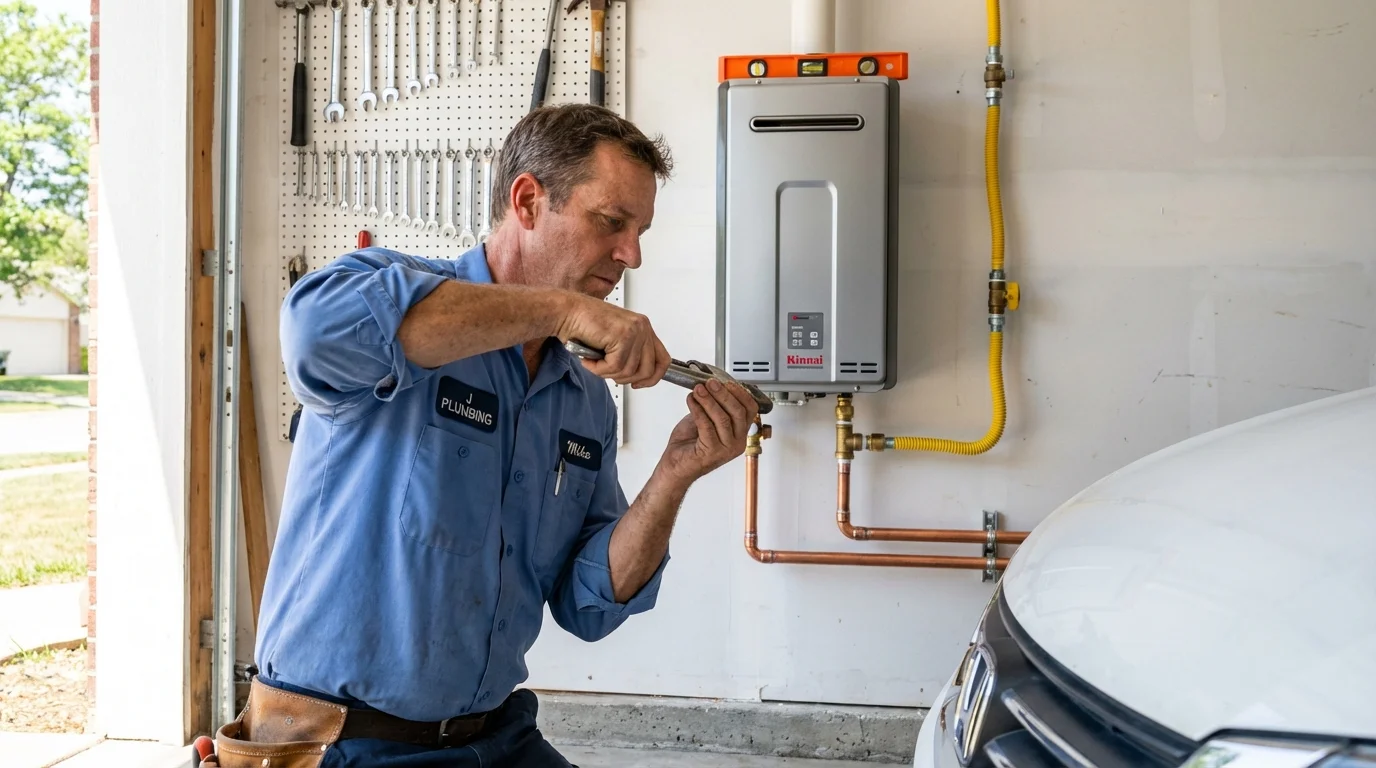 Tankless water heater installation by a Johns Plumbing LLC plumber in Russell