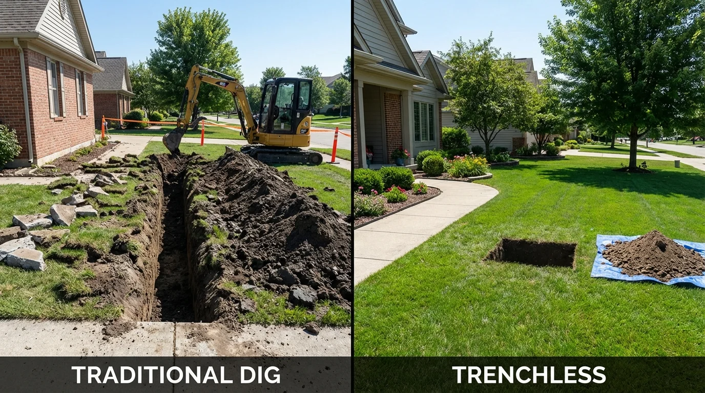 Trenchless sewer repair with minimal yard damage versus traditional excavation in Russell, KY